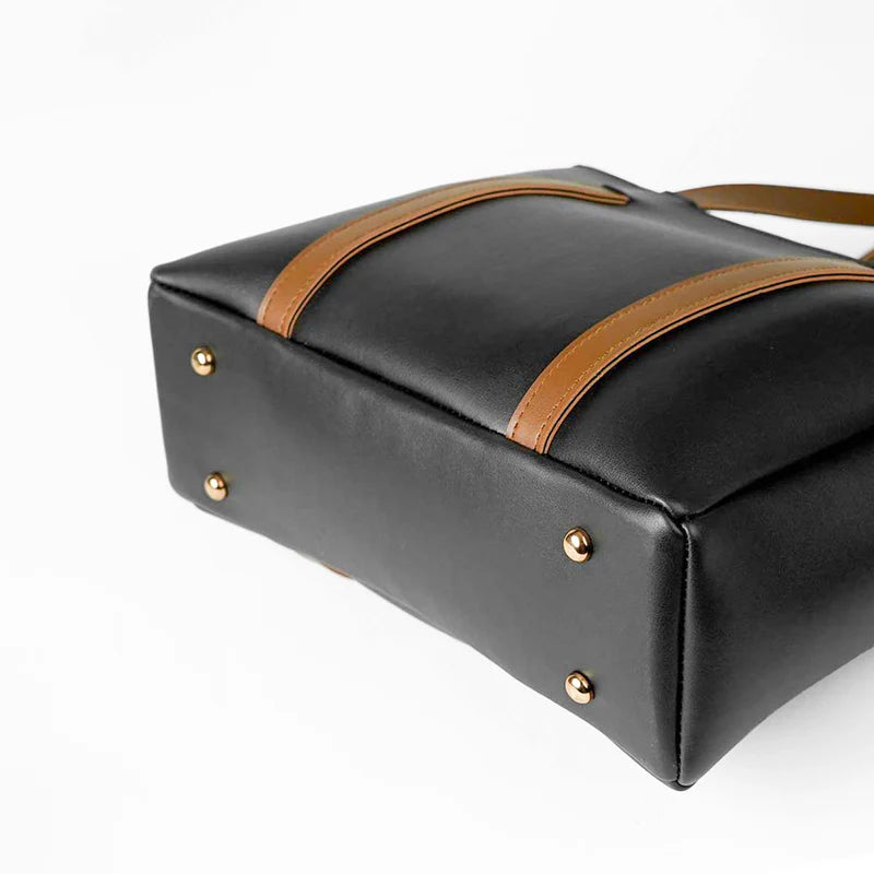 Black Tote Bag with Dual Brown Straps – Elegant Everyday Handbag
