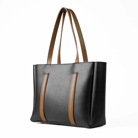 Black Tote Bag with Dual Brown Straps – Elegant Everyday Handbag