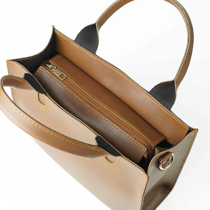 Classic Brown Handbag with Detachable Shoulder Strap