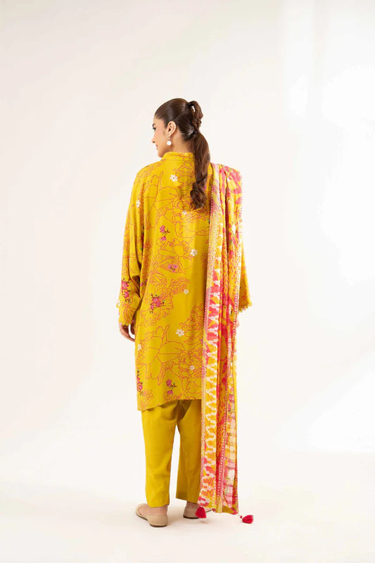 Mustard Yellow Printed Lawn Suit with Contrasting Dupatta