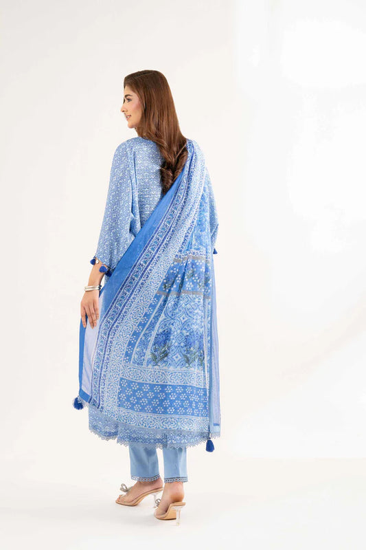 Blue Printed Lawn Suit with Tassel Detailing and Dupatta