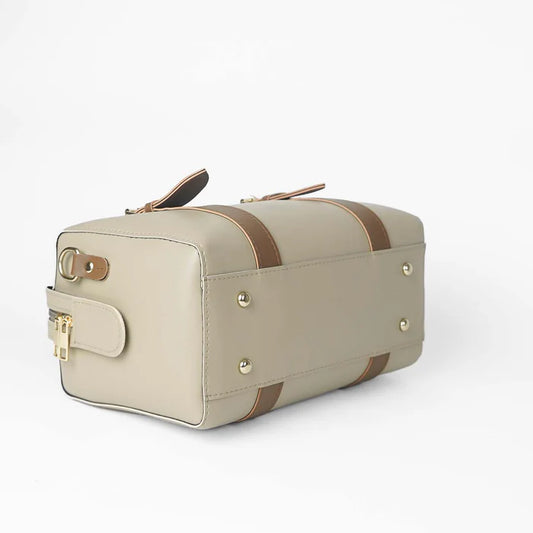 Classic Beige Handbag with Dual Buckle Straps