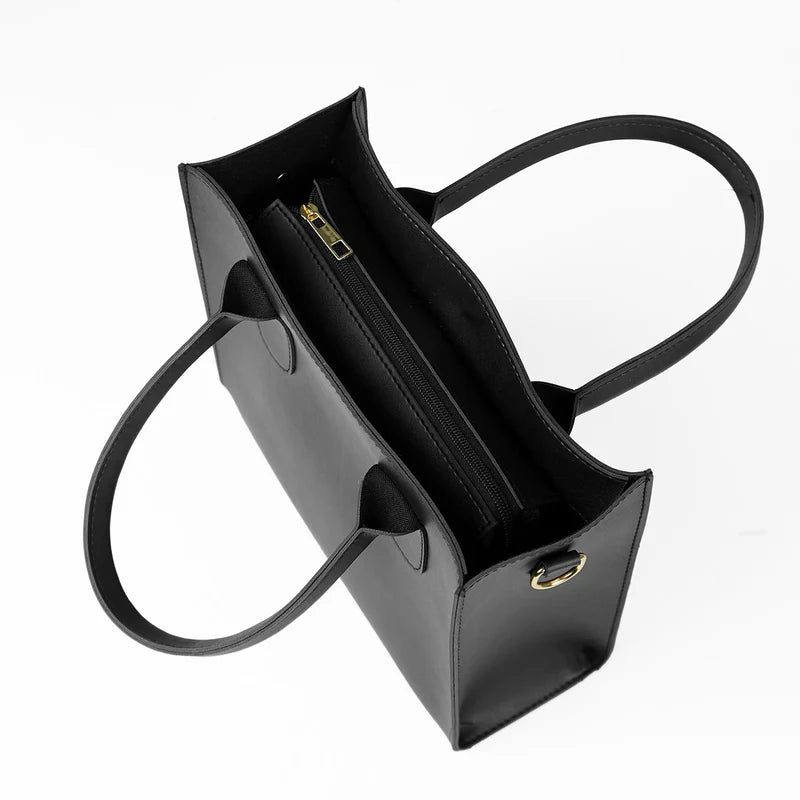 Black Handbag Set with Detachable Strap