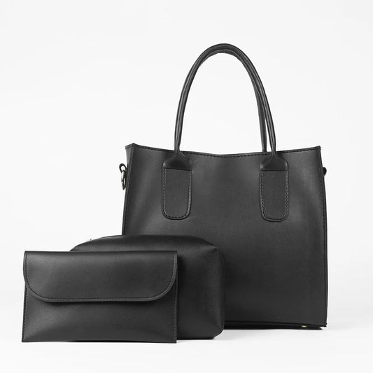 Black Handbag Set with Detachable Strap