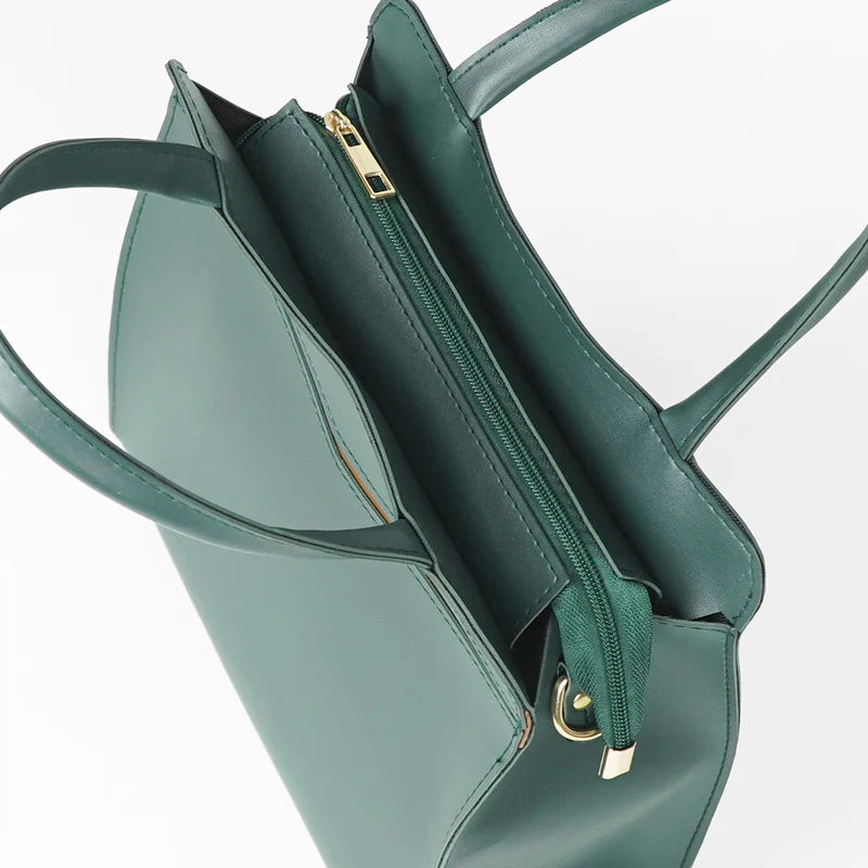 Green Handbag Set with Matching Pouches and Detachable Strap
