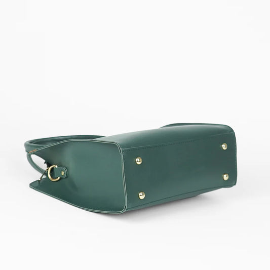 Green Handbag Set with Matching Pouches and Detachable Strap