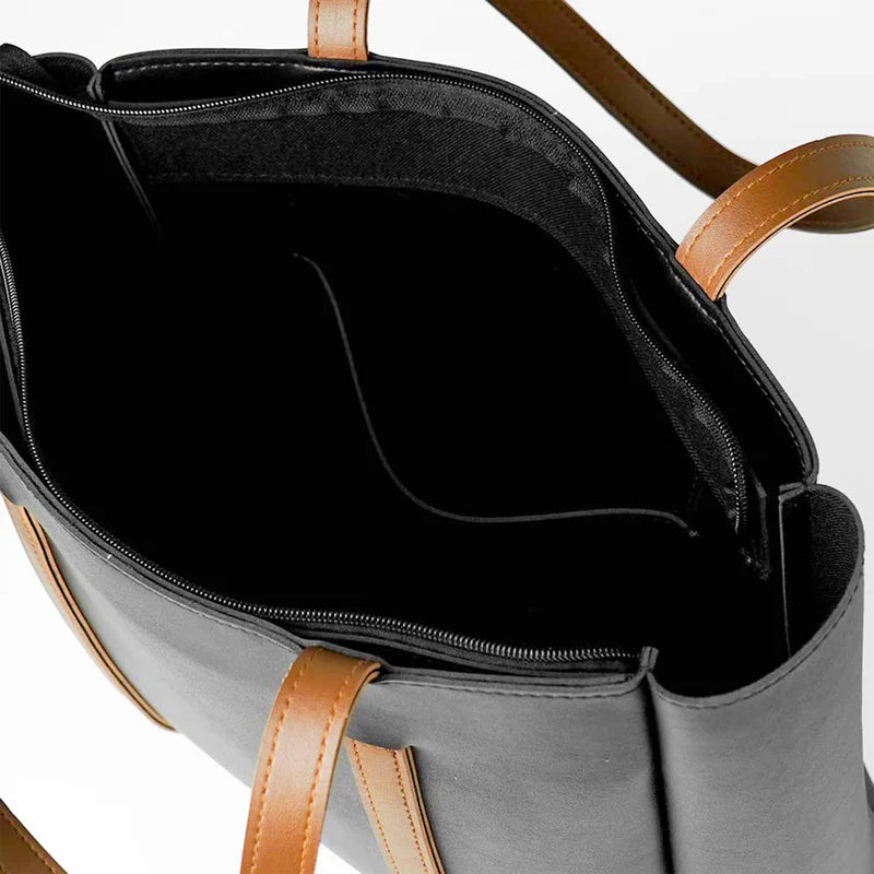 Black Tote Bag with Dual Brown Straps – Elegant Everyday Handbag