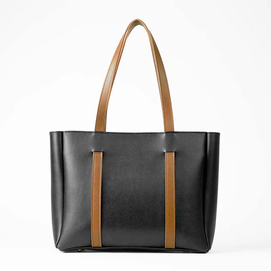 Black Tote Bag with Dual Brown Straps – Elegant Everyday Handbag