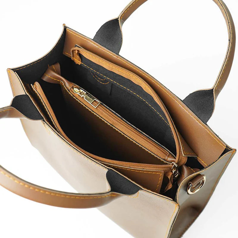 Classic Brown Handbag with Detachable Shoulder Strap
