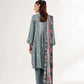 Grey Printed Lawn Suit with Embellished Sleeves and Dupatta
