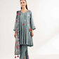 Grey Printed Lawn Suit with Embellished Sleeves and Dupatta
