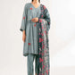 Grey Printed Lawn Suit with Embellished Sleeves and Dupatta