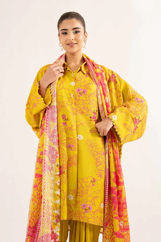 Mustard Yellow Printed Lawn Suit with Contrasting Dupatta