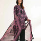 Black and Purple Printed Lawn Suit with Straight Trousers and Dupatta