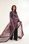 Black and Purple Printed Lawn Suit with Straight Trousers and Dupatta