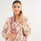 Beige Floral Printed Lawn Suit with Straight Trousers and Dupatta