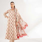 Beige Floral Printed Lawn Suit with Straight Trousers and Dupatta