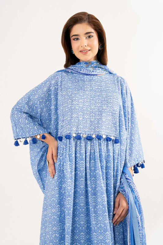 Blue Printed Lawn Suit with Tassel Detailing and Dupatta