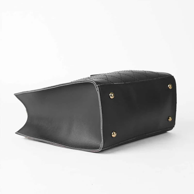 Elegant Black Quilted Tote Bag with Gold Chain Straps