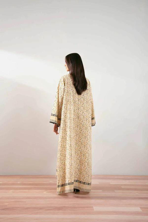 Beige Printed Lawn Suit with Black Embroidered Detailing