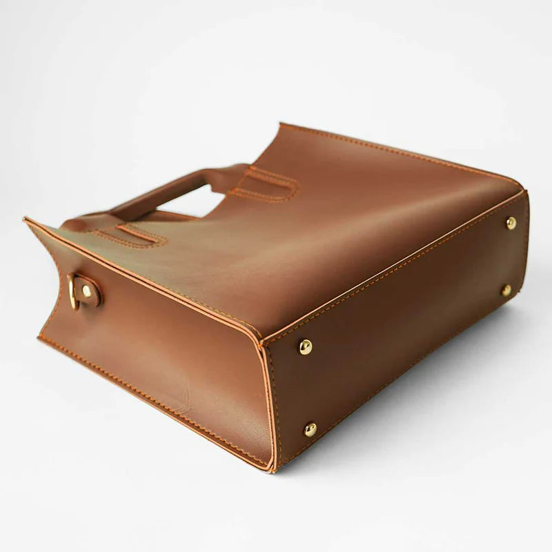 Classic Brown Handbag with Detachable Shoulder Strap