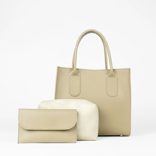 Beige Handbag Set with Matching Pouches