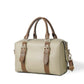 Classic Beige Handbag with Dual Buckle Straps