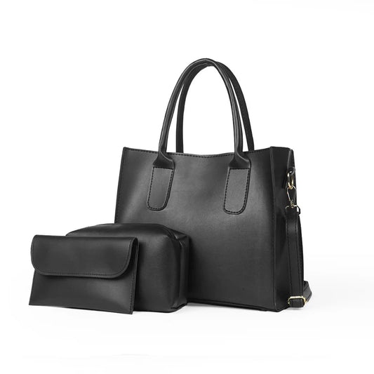 Black Handbag Set with Detachable Strap