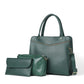 Green Handbag Set with Matching Pouches and Detachable Strap