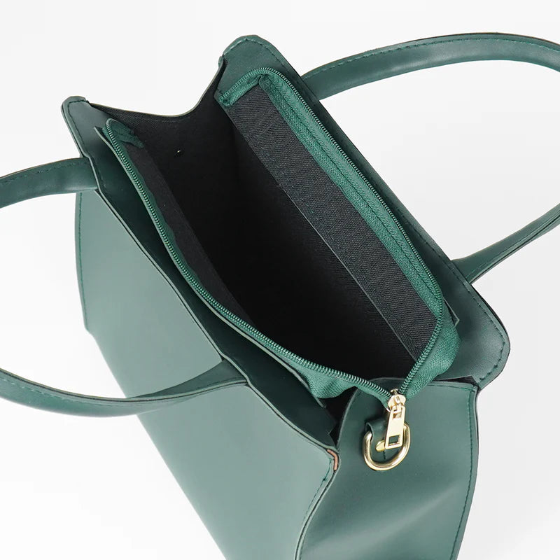 Green Handbag Set with Matching Pouches and Detachable Strap