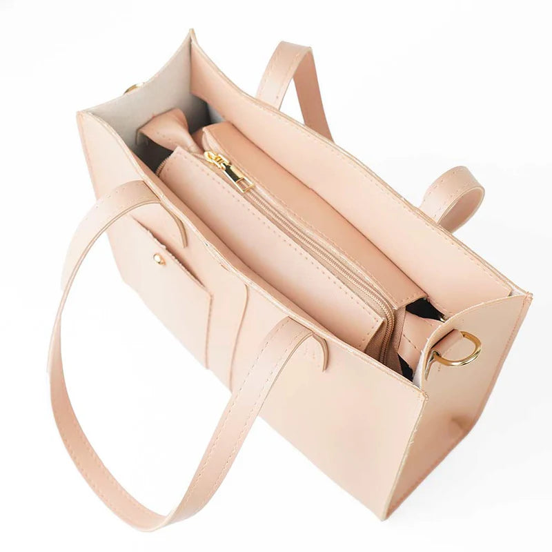 Chic Light Pink Tote Bag with Detachable Strap