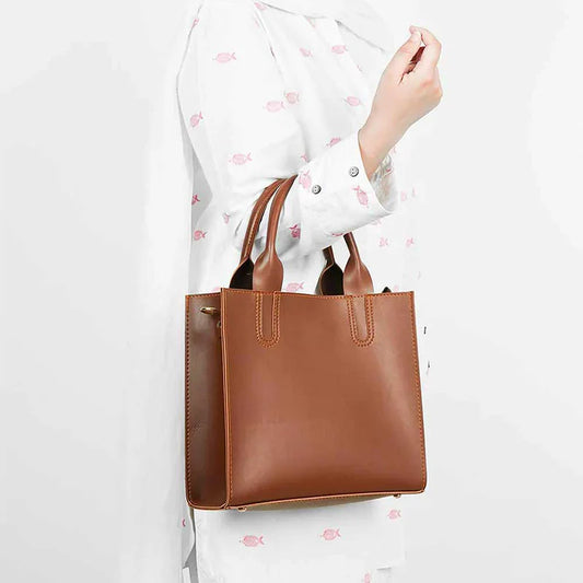 Classic Brown Handbag with Detachable Shoulder Strap