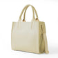 Beige Handbag with Top Handles and Detachable Strap